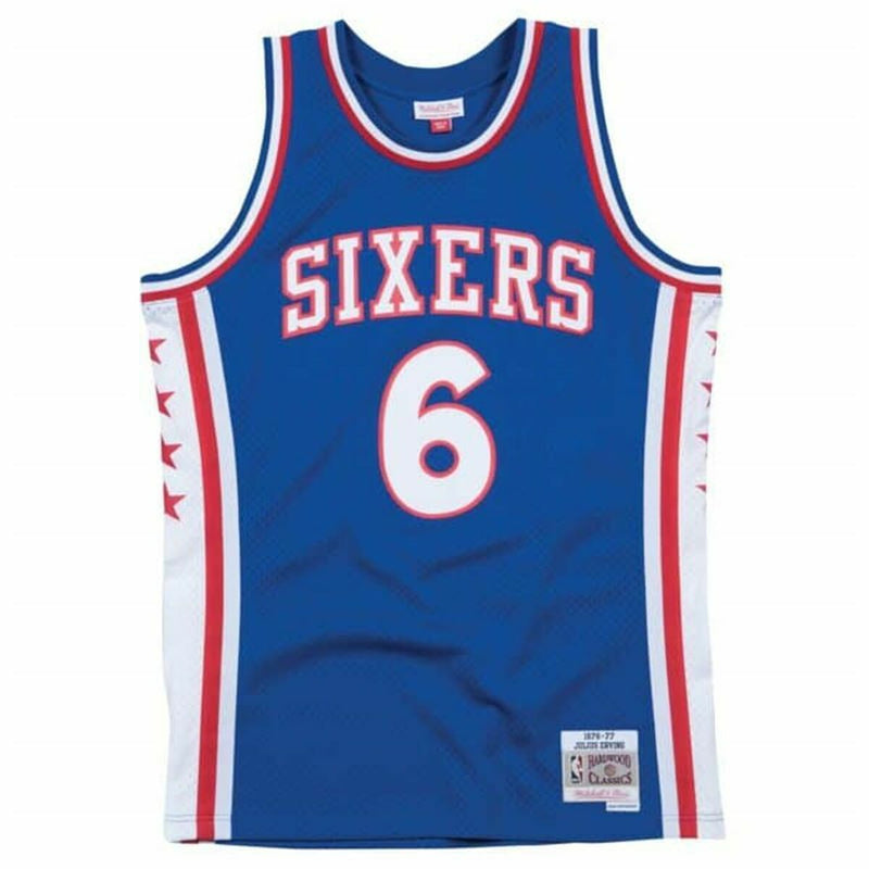 t-shirt de basket Mitchell & Ness Philadelphia 76ers 1976-77 Nº6 Julius Erving Bleu