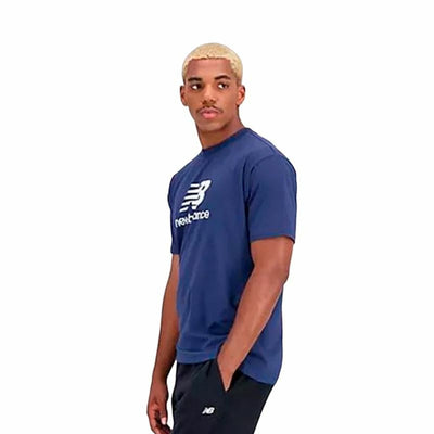 Men’s Short Sleeve T-Shirt New Balance Essentials Stacked Logo Blue