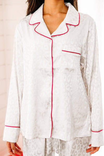 Rose 2pcs Leopard Satin Long Sleeve Pajamas Set