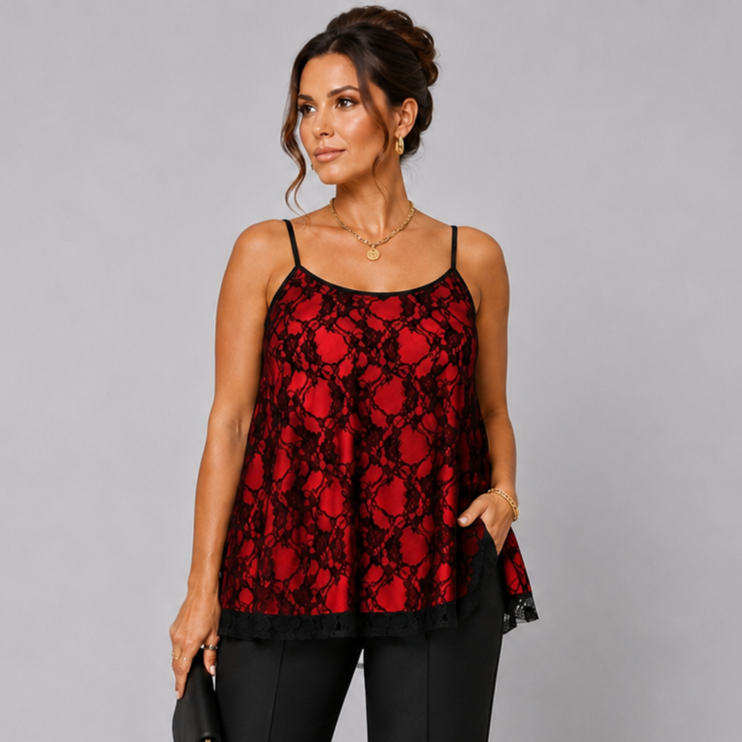 Black Lace Cami Vest / Swing Top with Co-ordinating Lining