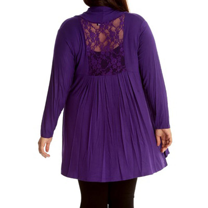 Long Length Open Front Cardigan with Lace Panel