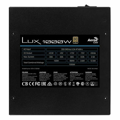 Power supply Aerocool LUX 1000W Unidad de Fuente de Alimentación 20+4 pin ATX Negro 1000 W 130 W 80 Plus Gold