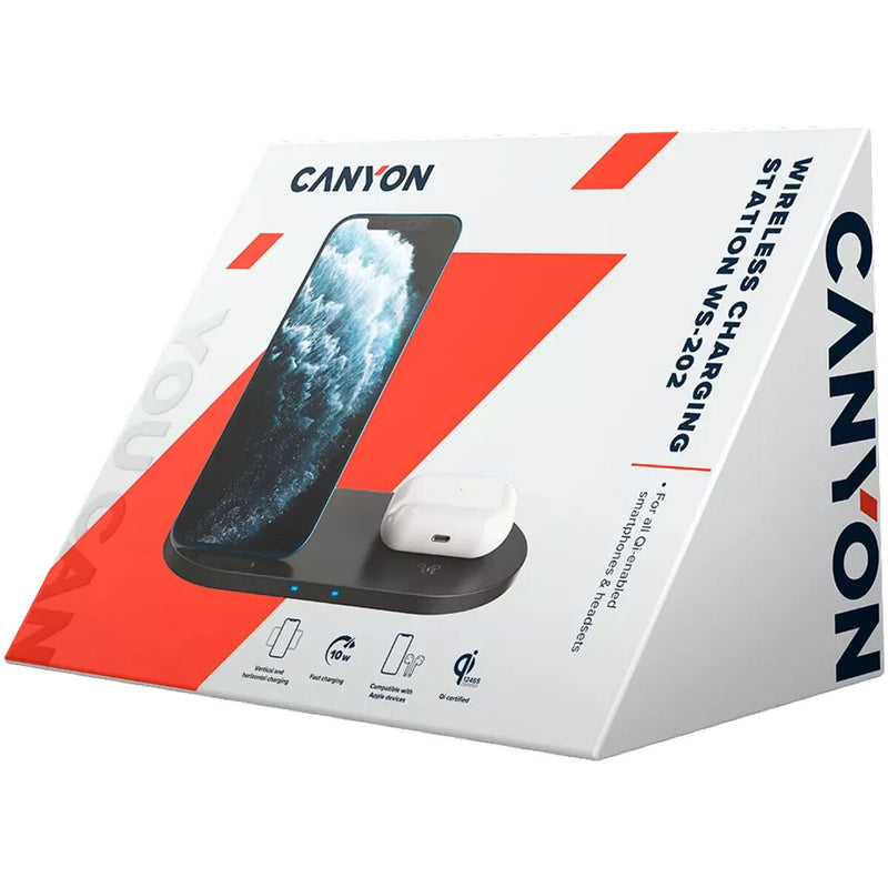 Carregador sem Fios Qi com Portas USB Canyon CNS-WCS202 Preto
