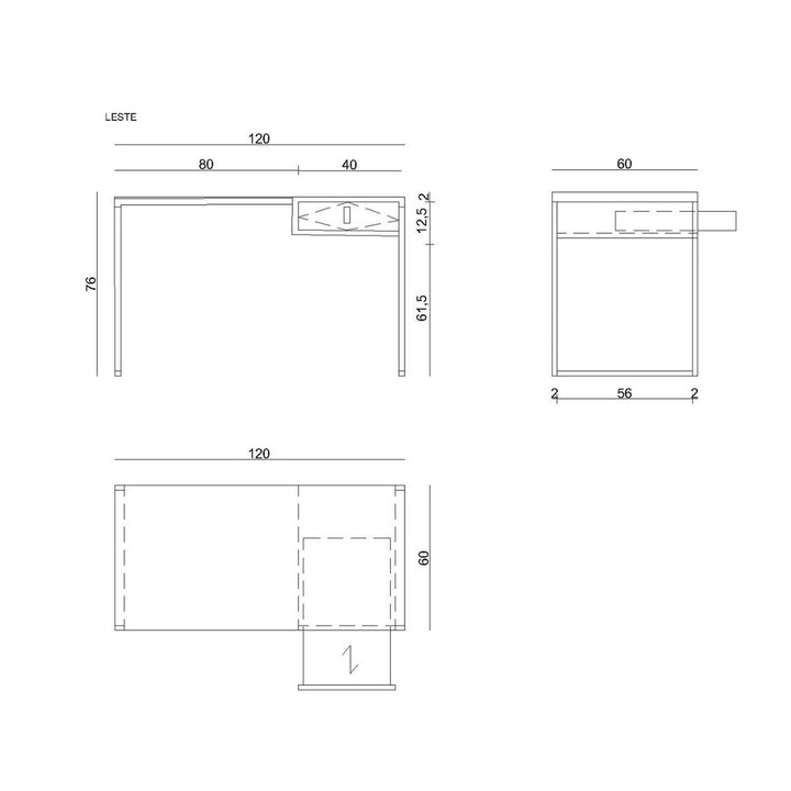 Desk Unique LESTE JSBG-142-1 Black Steel 120 x 76 x 60 cm