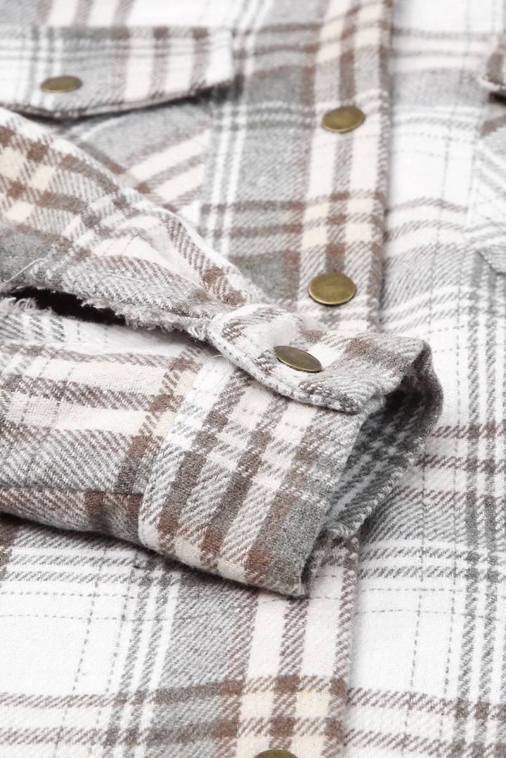 Blue Plaid Pattern Sherpa Lined Hooded Shacket