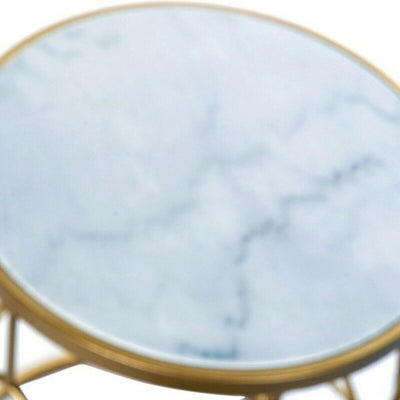 Table d'appoint DKD Home Decor Doré Métal Blanc Marbre 46 x 46 x 57 cm