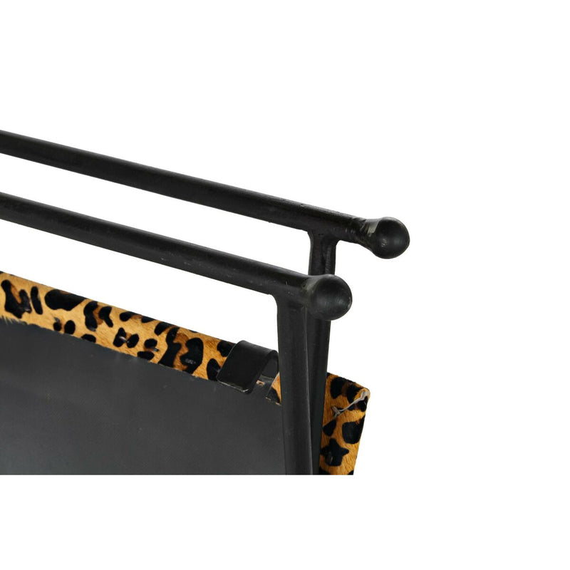 Repousa pés DKD Home Decor Preto Metal Castanho Pele Leopardo (55 x 45 x 41 cm)