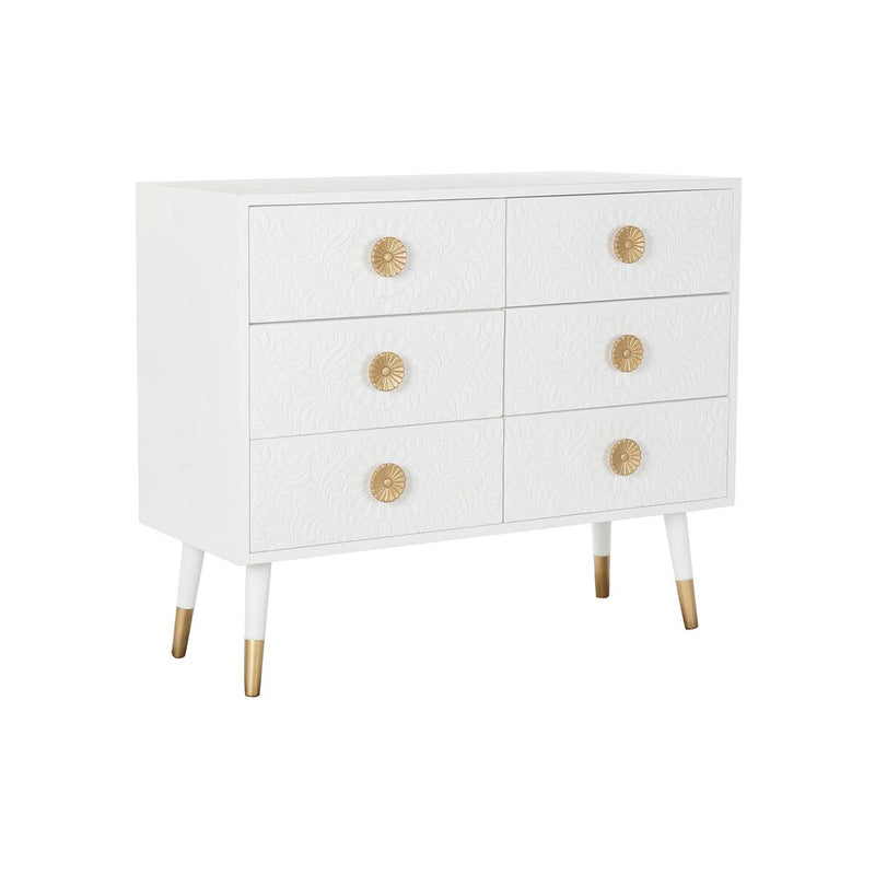 Chest of drawers DKD Home Decor 100 x 42 x 84 cm Fir Golden White Mandala Indian Man MDF Wood