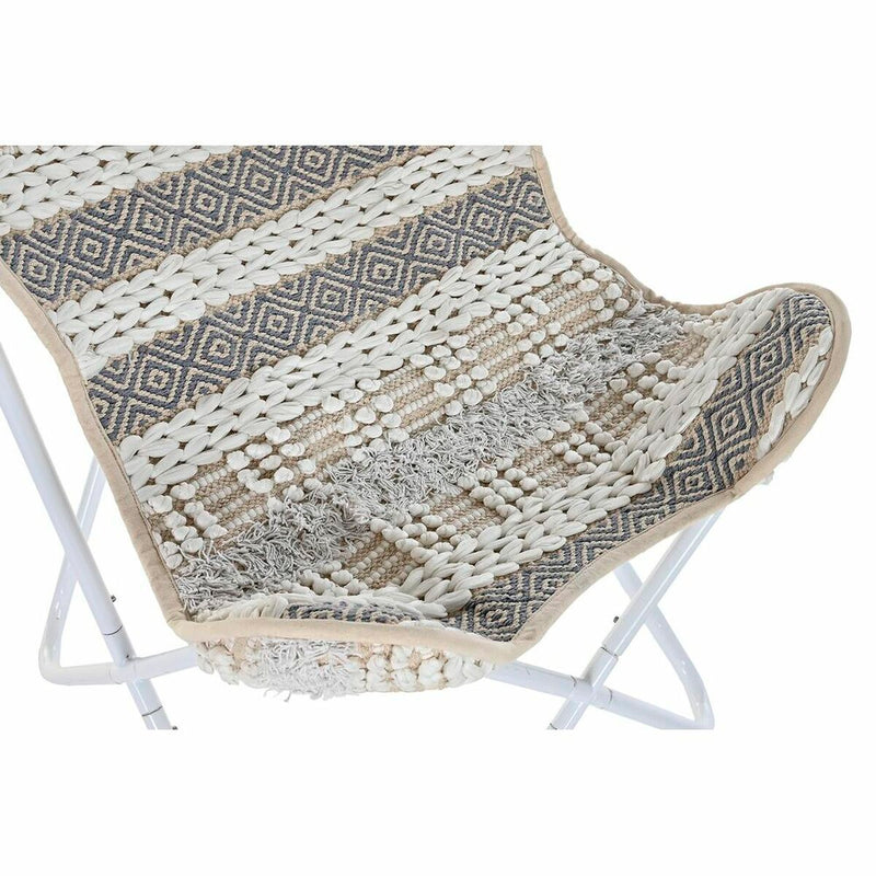Chaise de jardin DKD Home Decor Gris Coton Blanc Fer (74 x 65 x 90 cm)