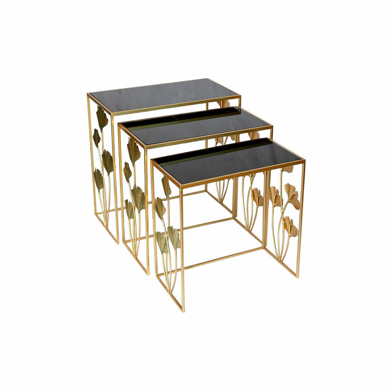 Conjunto de 3 mesas pequenas DKD Home Decor Preto Dourado 65 x 35 x 64,5 cm