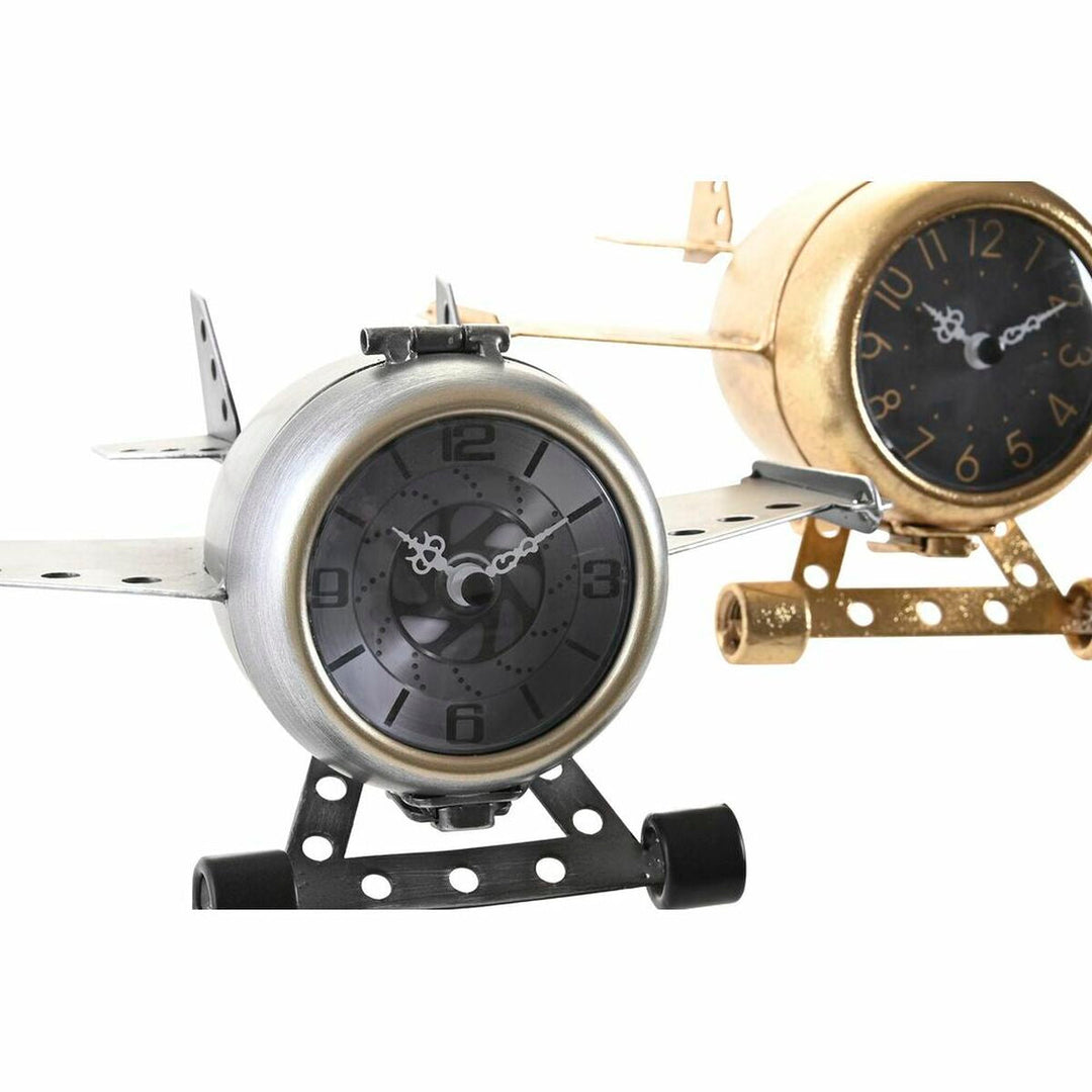 Table clock DKD Home Decor Golden Silver Aeroplane (2 Units)