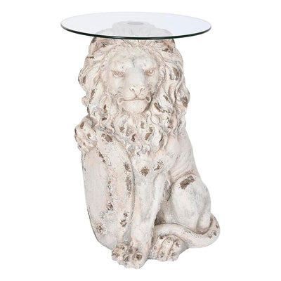 Table d'appoint DKD Home Decor Lion 52 x 44 x 72 cm Verre Gris Métal Blanc Magnésium