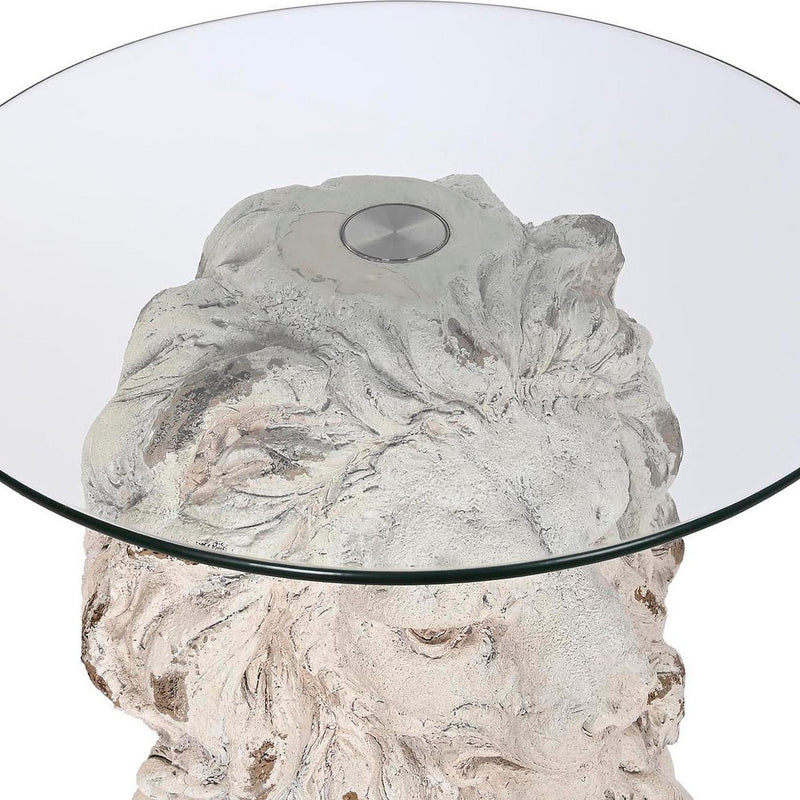 Mesa de apoio DKD Home Decor Leão 52 x 44 x 72 cm Cristal Cinzento Metal Branco Magnésio