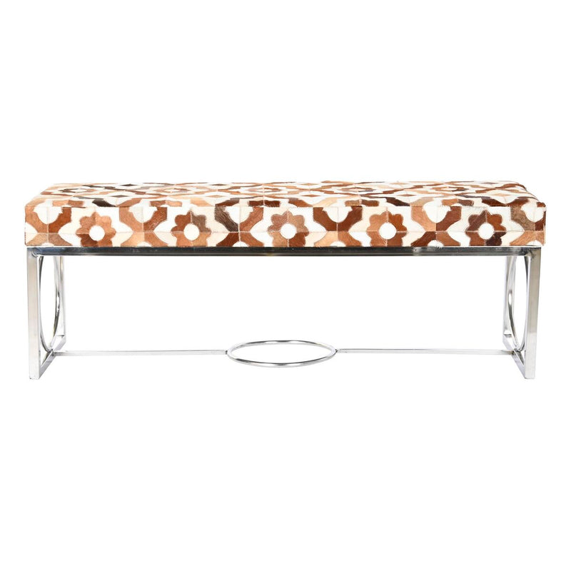 Bench DKD Home Decor Brown Steel Leather White (122 x 41 x 44 cm)