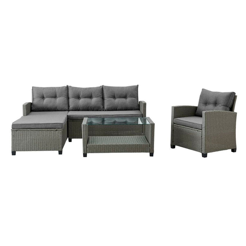 Garden sofa DKD Home Decor Grey 120 x 65 x 77 cm 163 x 45 x 84 cm synthetic rattan Tempered Glass