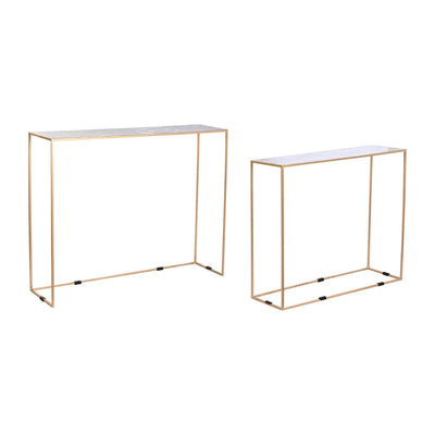 Conjunto de 2 mesas DKD Home Decor Branco Preto Dourado 100 x 28 x 80 cm