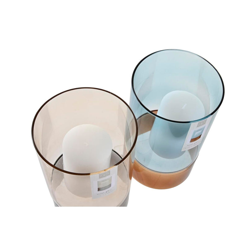 Candleholder DKD Home Decor Crystal Bicoloured Wax 13 x 13 x 21 cm (2 Units)