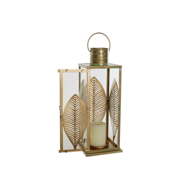 Lanterna DKD Home Decor Dourado Metal 16,5 x 16,5 x 50 cm Folha de planta