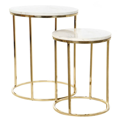 Conjunto de 2 mesas DKD Home Decor Branco Dourado Alumínio Mármore 46 x 46 x 58 cm