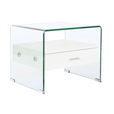 Table de Nuit DKD Home Decor Blanc Transparent Verre Bois MDF 50 x 40 x 45,5 cm