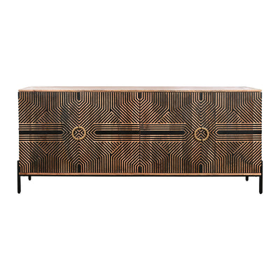 Sideboard Home ESPRIT Black Golden Natural Wood 180 x 40 x 80 cm