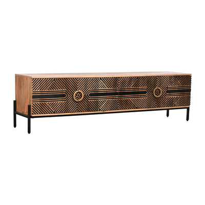 TV furniture Home ESPRIT Black Golden Natural Wood Mango wood 180 x 40 x 50 cm