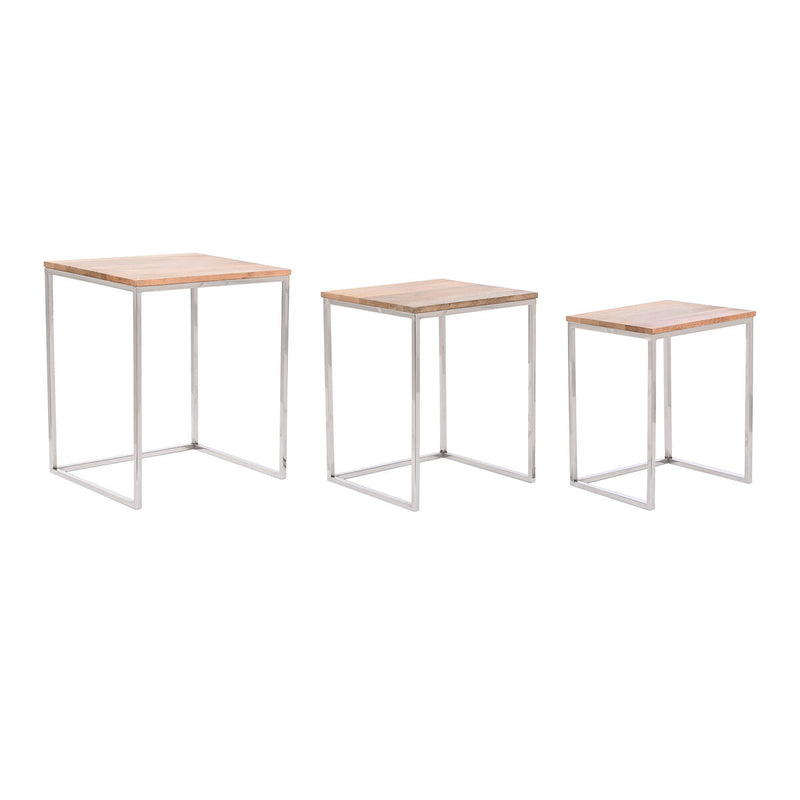 Set of 3 tables Home ESPRIT Brown Silver Natural Steel Acacia 46 x 41,5 x 55,5 cm