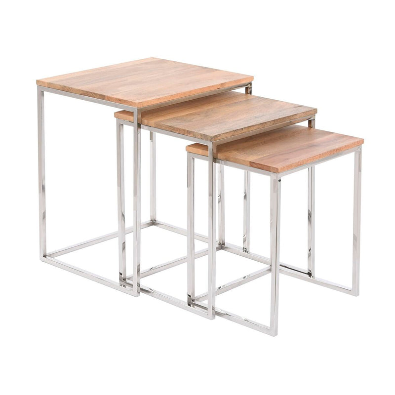 Set of 3 tables Home ESPRIT Brown Silver Natural Steel Acacia 46 x 41,5 x 55,5 cm