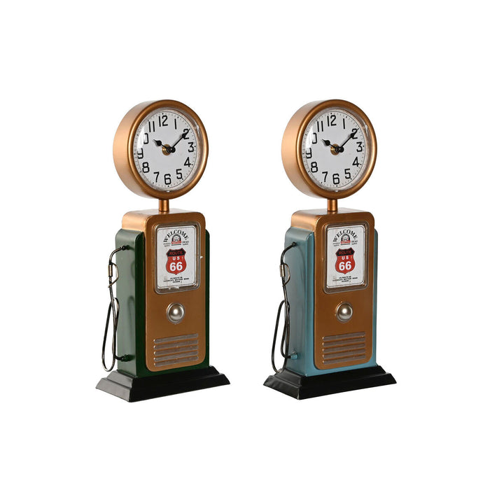 Table clock Home ESPRIT Green Orange Vintage gasolinera (2 Units)