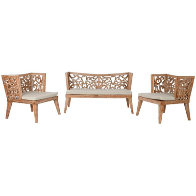 Table Set with 3 Armchairs Home ESPRIT Beige Natural Teak 133 x 60 x 70 cm