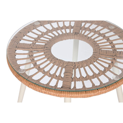 Table Set with 2 Armchairs Home ESPRIT White Beige Grey Metal Crystal synthetic rattan 55 x 55 x 47 cm