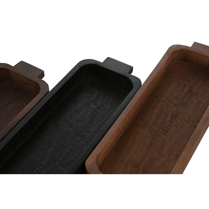 Centerpiece Home ESPRIT Brown Black Light brown Mango wood 46 x 15 x 5 cm (3 Units)