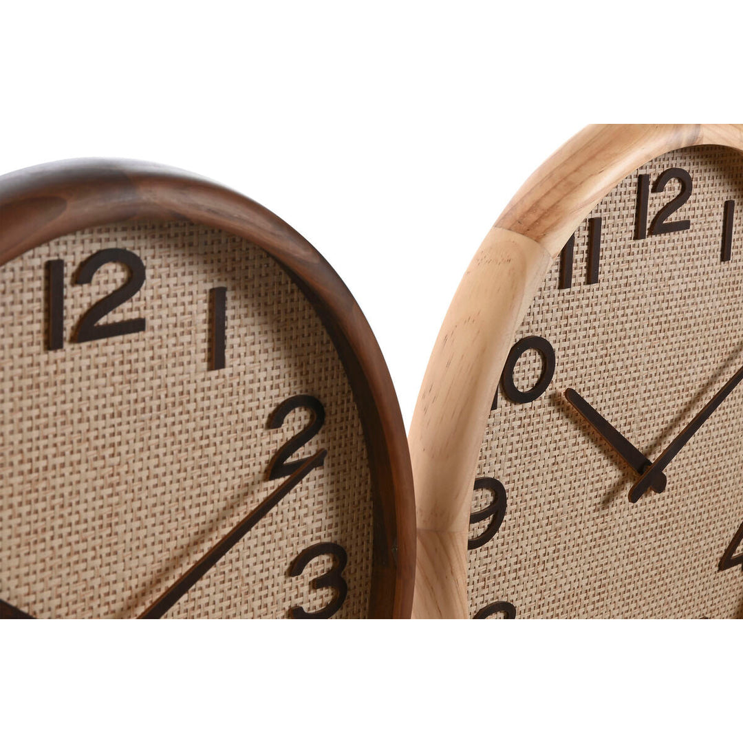 Wall Clock Home ESPRIT Brown Natural Wood Rattan 40 x 5 x 40 cm (2 Units)