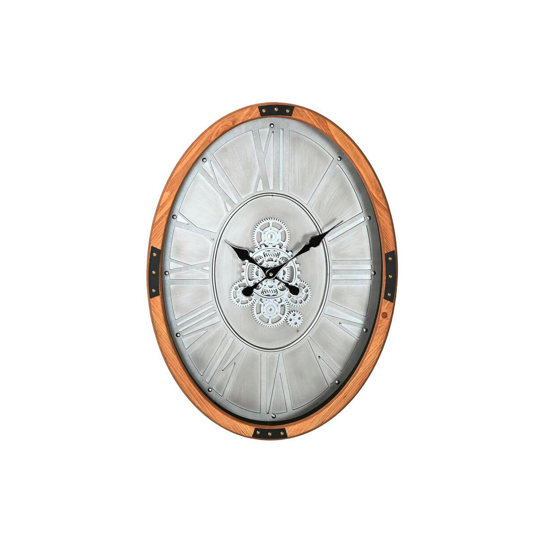 Wall Clock Home ESPRIT Silver Natural Metal Crystal Pine 50 x 8 x 68 cm