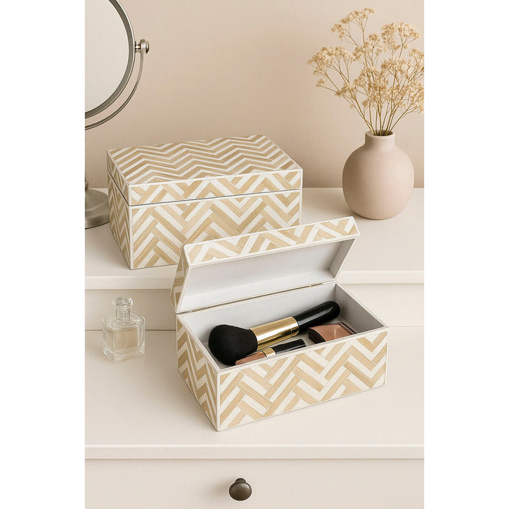 Set of decorative boxes Home ESPRIT White Brown Resin Bamboo Tropical (2 Units)
