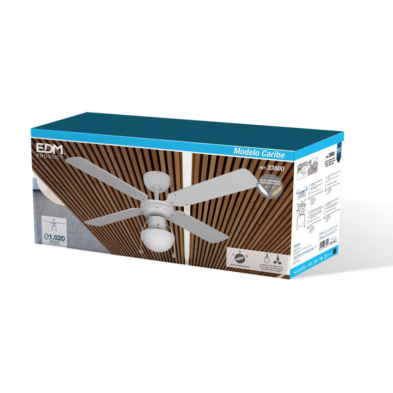 Ventilateur de Plafond avec Lumière EDM 33800 Caribe Blanc 50 W