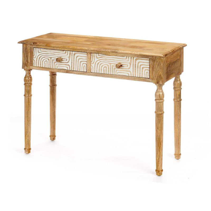 Hall Table with 2 Drawers White Brown Mango wood 98 x 77 x 42 cm Curve