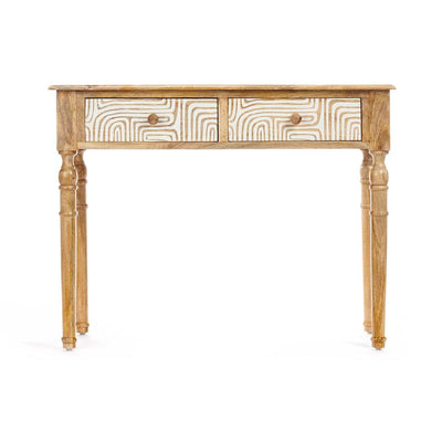 Hall Table with 2 Drawers White Brown Mango wood 98 x 77 x 42 cm Curve