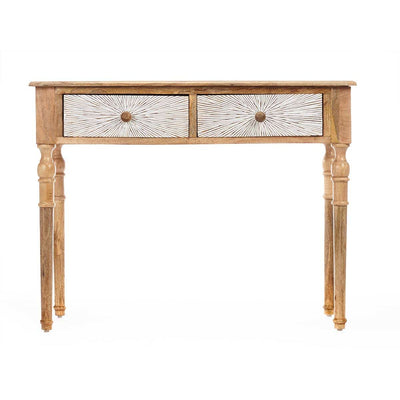 Hall Table with 2 Drawers White Brown Mango wood 98 x 77 x 42 cm Stripes