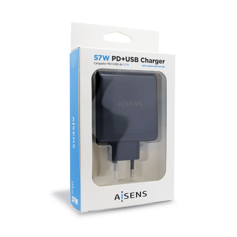 USB Wall Charger Aisens ASCH-2PD45A-BK 57 W Black USB-C