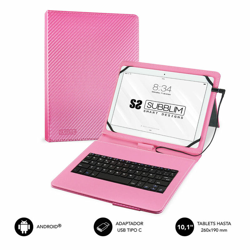 Case for Tablet and Keyboard Subblim SUB-KT1-USB003 10.1" Pink Spanish Qwerty QWERTY