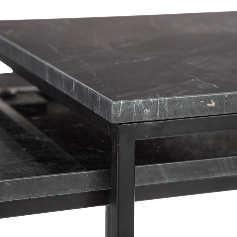 Side table 50 x 50 x 46 cm Black Metal Marble (2 Units)