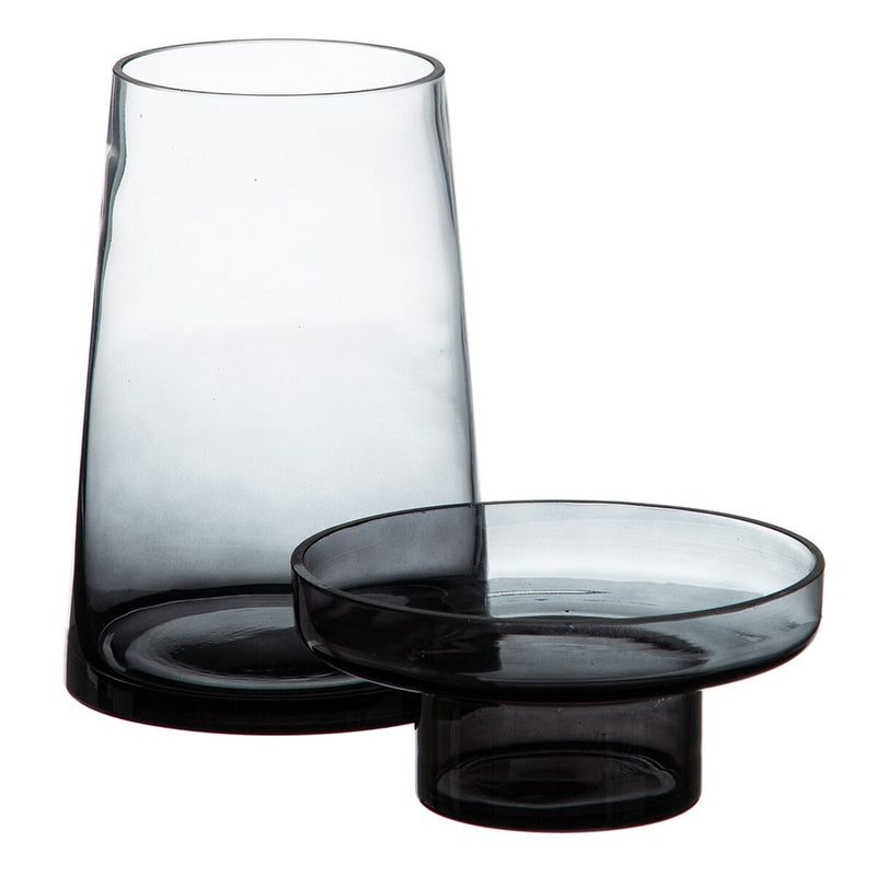 Candleholder 16,5 x 16,5 x 23,5 cm Grey Glass