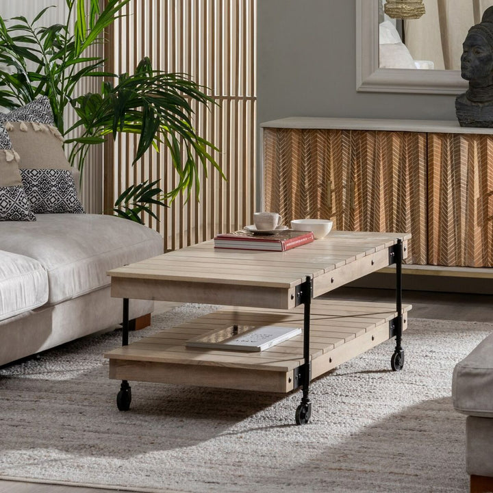 Centre Table Black Natural 130 x 64 x 48 cm