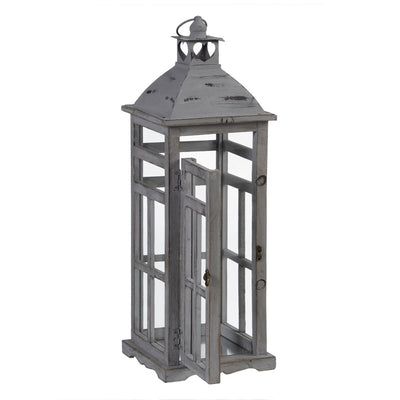 Lantern 28 x 28 x 75 cm Candleholder Grey Fir wood (2 Units)