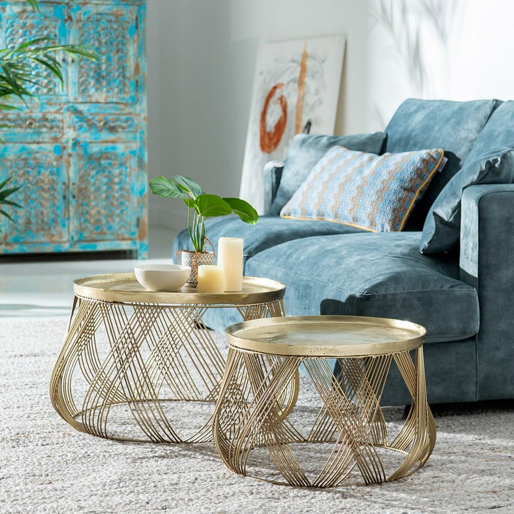 Set of 2 tables Golden 56 x 56 x 37 cm (2 Units)