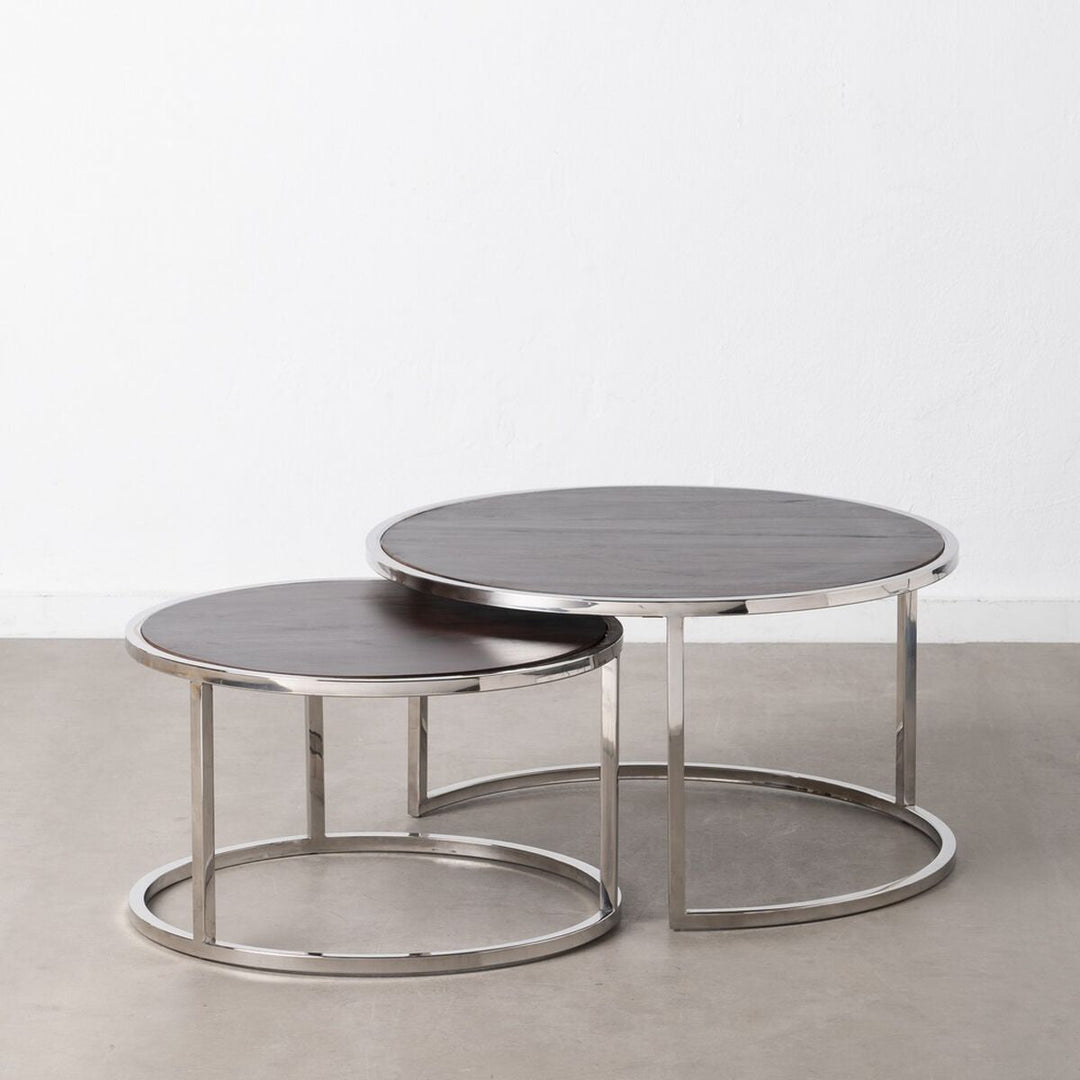 Set of 2 tables Brown Silver 75 x 75 x 41 cm (2 Units)