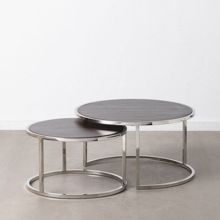 Set of 2 tables Brown Silver 75 x 75 x 41 cm (2 Units)