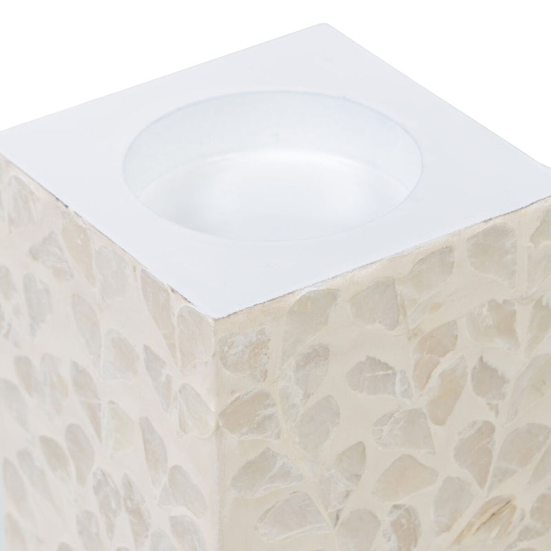 Candleholder Beige Mother of pearl MDF Wood 10,5 x 10,5 x 21 cm
