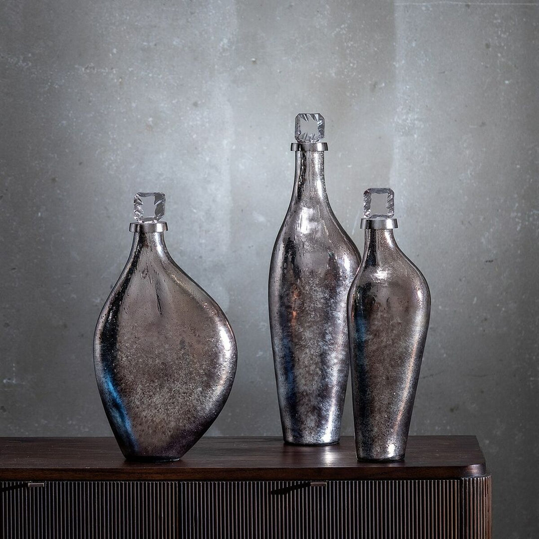 Decorative bottle Silver 15 x 13 x 54 cm Decorative
